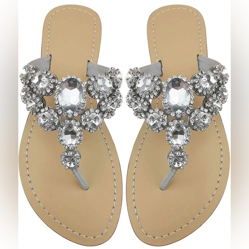 COPY - Rhinestone Silver Flip Flop Thong Sandals